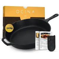 Ocina Gietijzeren pan voor BBQ en Inductie – 30,5 cm – Skillet - Koekenpan – Hapjespan - Pannen - Emaille - Zwart