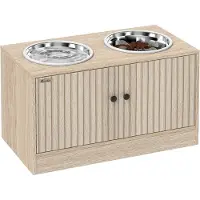 PawHut Pet Feeder-Spaanplaat, Roestvrij staal-60L x 30B x 35,5H cm-Eiken