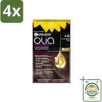 Garnier - Olia 4.15 - Haarkleuring - Kastanje Middenbruin - Zonder Ammoniak - 100% Grijsdekking - Voordeelverpakking - 4 stuks - Kastanje - Middenbruin