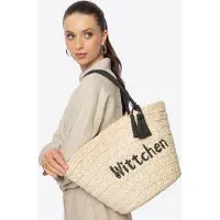 WITTCHEN Vrouw Geweven Mand met Logo Beige en Zwart Beige en Zwart Maïskolf