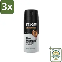 Axe 3 x - Deodorant Spray - 72hrs Anti Sweat - Dark Temptation - 150 ml - Grootverpakking - Anti-sweat Spray - 72 Uur Bescherming - Zweetvoorkomend - Geur Chocolade - Kruiden Geur