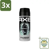Axe 3 x - Deodorant Spray - 72hrs Anti Sweat - Apollo - 150 ml - Grootverpakking - Anti Transpirant Spray - Zweetbestendig - 72 Uur Bescherming - Geur Groen Fruit - Geur Sandelhout