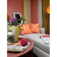 Gek op kussens! Sierkussen streep oranje/roze | 45 x 45 cm | katoen/polyester