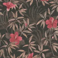 Profhome Bloemen behang 380283-GU vliesbehang licht gestructureerd met bloemen patroon mat bruin rood zwart 5,33 m2