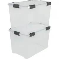 Iris Airtight Opbergbox - 70L - Kunststof - Transparant/Zwart - Set van 2