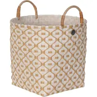 Handed By Handgevlochten duurzame opbergmand met hengsels - Opberger - Mand - Woonkamer - Kinderkamer - Badkamer - Decoratief - Ivy & Rose medium- champagne met ecru patroon