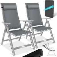 Kesser Tuinstoel met Armleuningen set van 2 Opklapbare Aluminium Ligstoel incl. Hoofdkussen | Campingstoel 7-voudig Verstelbare Rugleuning | Ademend & Weerbestendig | Opvouwbaar & Antislip Lichtgrijs