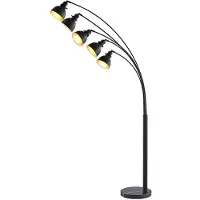 LINDBY Booglamp - vloerlamp Lira, zwart, Woon-/ Eetkamer, metaal, Modern, booglamp