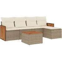 vidaXL 6-delige Loungeset met kussens poly rattan beige