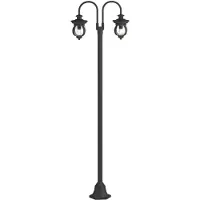 LINDBY buitenlamp Farley, 215 cm, 2-lamps, IP44, E27 dimbaar, zwart, metaal, Antiek
