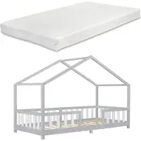 En.casa Kinderbed Treviolo met uitvalbeveiliging en matras 90x200 lichtgrijs en wit []