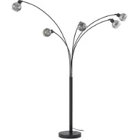 LINDBY Booglamp - vloerlamp Braccio, zwart, Woon-/ Eetkamer, metaal, Modern, booglamp