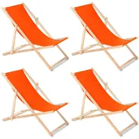 Greenblue - Set van 4 stuks strandstoel Houten ligstoel Beukenhout Drie verstelbare rugleuningposities - Oranje