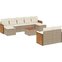 vidaXL 10-delige Loungeset met kussens poly rattan beige