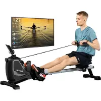 Skandika Venn Roeimachine – Roeitrainers - Home roeiapparaat fitness - Tablet houder, roeier met multifunctionele computer, 8 weerstandsniveaus instelbaar, onderhoudsarm - Fitnessapparaten - grijs
