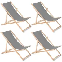 Greenblue - Set van 4 stuks strandstoel Houten ligstoel Beukenhout Drie verstelbare rugleuningposities Grijs