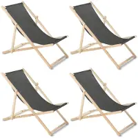 Greenblue - Set van 4 stuks strandstoel Houten ligstoel Beukenhout Drie verstelbare rugleuningposities Grijs