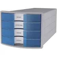 HAN Ladebox Impuls 2.0, 4 schuifladen, A4-formaat, stapelbaar, gesloten, grijs/transparant-blauw