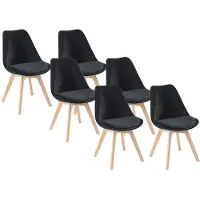 Vente-unique Set van 6 stoelen in fluweel en beuken - Zwart - JODY
