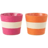 J-Line bloempot Touwtjes - papier - roze/oranje - large - 2 stuks - Ø 17.5 cm