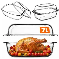 Kadax Transparante ovenschaal van hittebestendig glas, vuurvast vat voor lasagne, groentestoofpot, glazen braadpan om te braden, oven (rechthoekig, 7 liter)