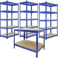 Monster Racking Monster rekken 3 x blauw rekken eenheid 90cm 5 Tier &amp; werkbank garage opslag magazijn rekken