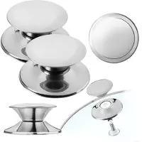 Kadax Potdekselgreep, vuurvaste dekselknop van kunststof en roestvrij staal, universele handgreep voor potdeksel, dekselknop voor glazen deksel (2 stuks, zilver)