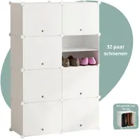 Bellettini Schoenenkast - Schoenenrek - Schoenenkast met deuren - Verstelbaar - Voor 32 schoenen - Wit