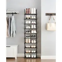 Acaza Schoenenrek - Schoenenkast - 10 Lagen - 45 x 30 x 174 cm - Voor 20 paar schoenen - Metaal - Zwart