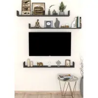 Gold - Tv-Plank - Zwevende wandplank - Wandplank zwevend - Vliegende Plank - Boekenplank - 3 Stuks - Antraciet