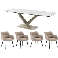 Vente-unique Set tafel MALATA + 4 stoelen HEKA - Wit marmereffect en beige
