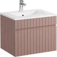 Vente-unique Zwevend badkamermeubel en inbouwwastafel met kast - 60 cm- Kleur roze met verticale lijnen - SATARA