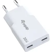 Equip 245524, lader met 2 poorten: USB-C PD3.0/USB-A, GaN, compact, 30W, wit