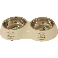 Gebr. De Boon Hondeneetbak dubbel plastic/RVS water/food 27 cm beige Eet-en-drinkbakken-hond