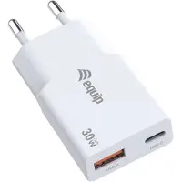 Equip 245523, lader met 2 poorten: USB-C PD3.0/USB-A, GaN, compact, 30W, wit