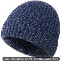 Beanie kinder winter muts donkerblauw maat s (0-3) jaar