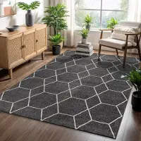 Muratap Trellis uni effen laagpolig vloerkleed modern donker 80x150 cm