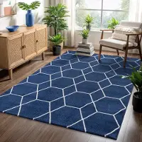 Muratap Trellis uni effen laagpolig vloerkleed modern navy- 80x150 cm