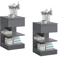 SoBuy Set van 2 nachtkastjes met lade - Grijs 39x39x65 cm