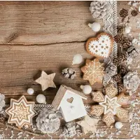 Papstar 20 x Kerst Servetten 3-laags 1/4 vouw 33 cm x 33 cm "Wooden Board" papier