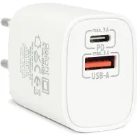 HomeShopXL Sneloplader met USB-A + USB-C Power Delivery 20W – Netadapter – Quick Charge 3.0 – Compact – Wit, 1 stuk [55041WH]