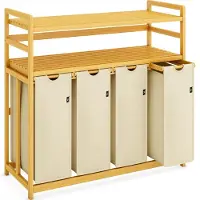 Ama Wasmand 4 Vakken - Wassorteerder - Waszak - Bamboe Frame - 104x42x100cm
