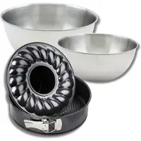 Zenker Set met 1 springvorm en savarinvorm 28 cm, 1 spatel en 2 roestvrijstalen mengkommen Fackelmann