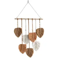 LONGZIMING -Macramé wandtapijt - Handgemaakte Macramé Wanddecoratie van Katoen – Uniek Bladontwerp – Natuurlijke Boho Woondecoratie 40×80 cm – Sfeervolle Muur – Khaki