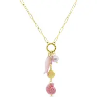 CO88 Collection – 8CN-26496 – Lange ketting met roze trompetschelp – goudkleurig – 44+6 cm