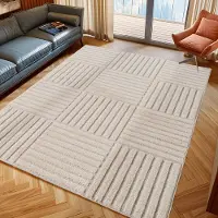 Muratap Japandi art kubic scandinavisch vloerkleed laagpolig effen wit-