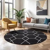 Muratap Trellis uni rond effen laagpolig vloerkleed modern 200 cm rond