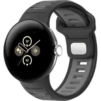 Strap-it Sport bandje siliconen geschikt voor Google Pixel Watch 3 - 45mm / Google Pixel Watch 4 - 45mm - Zwart/Grijs