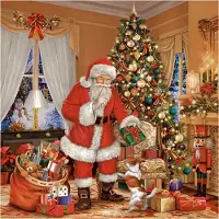Papstar 20 x Kerst Servetten 3-laags 1/4 vouw 33 cm x 33 cm "Santa Claus" papier