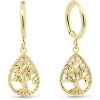 CO88 Collection – 8CE-70623 – Oorbellen Tree of Life druppelvorm – goudkleurig – 32 mm